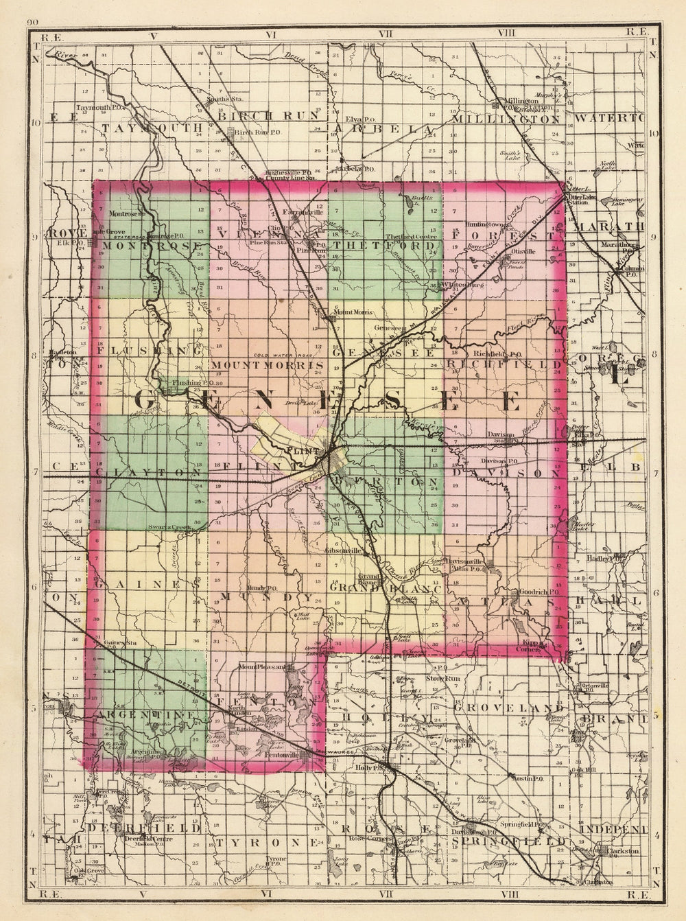 Vintage Map of Genesee County, Michigan 1873 print style example