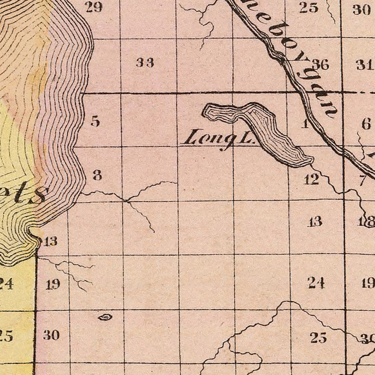 Restored historic details from the 1873 county map of Cheboygan County, Michigan