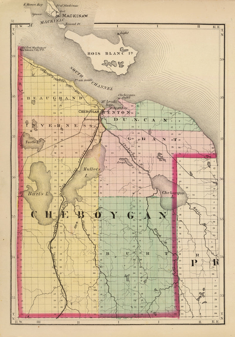 Size comparison using Vintage Map of Cheboygan County, Michigan 1873