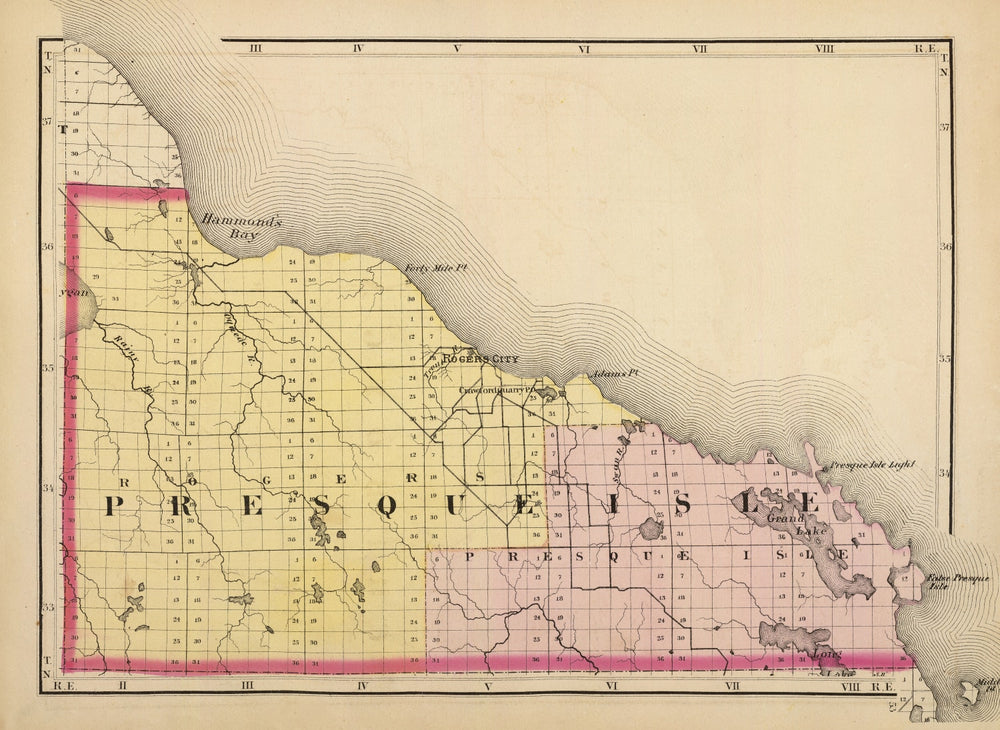 Vintage Map of Presque Isle County, Michigan 1873 print style example