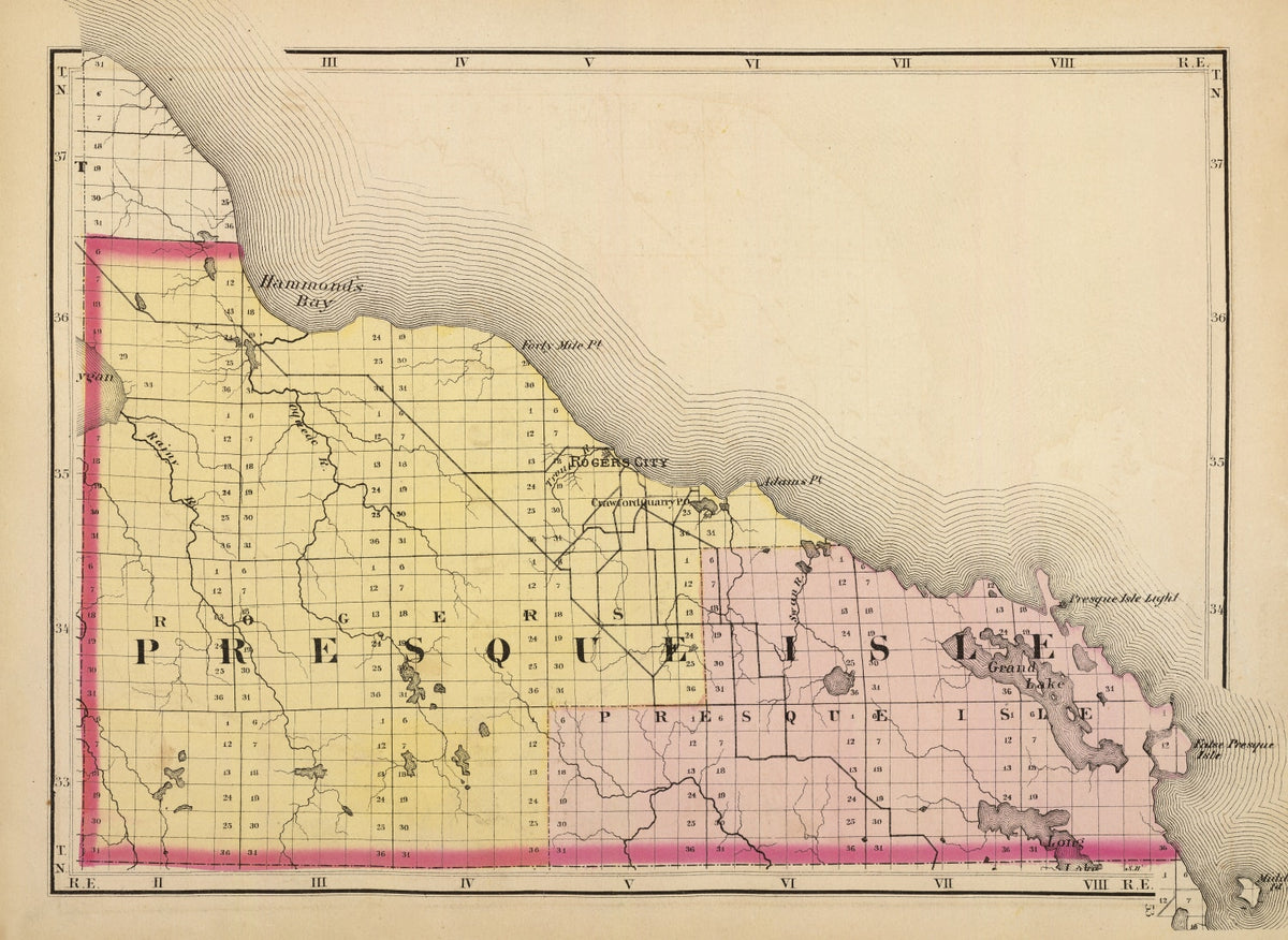 Preview of Vintage Map of Presque Isle County, Michigan 1873