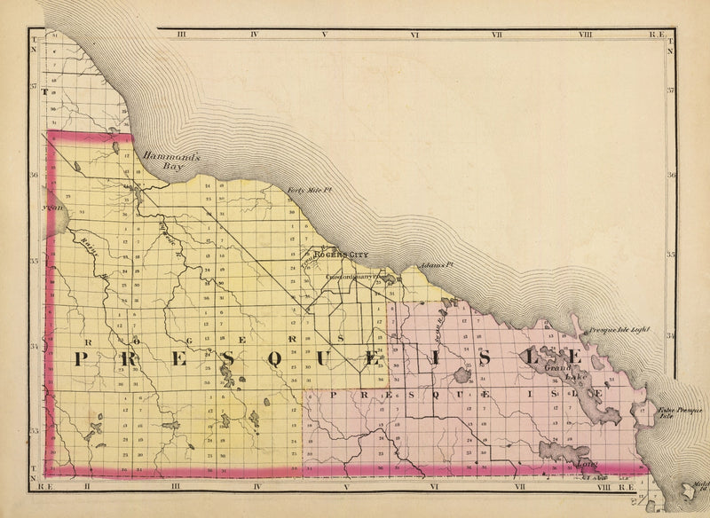 Size comparison using Vintage Map of Presque Isle County, Michigan 1873
