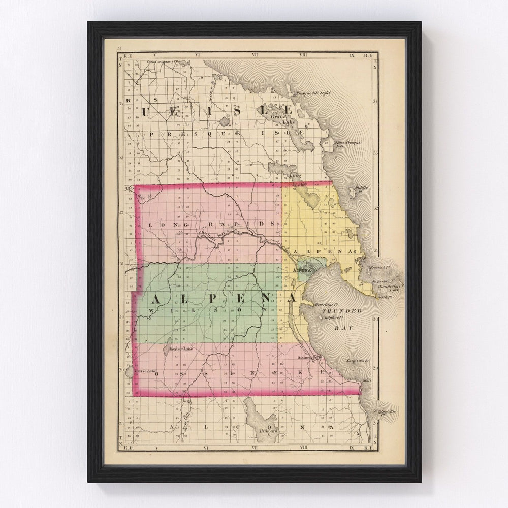 Alpena County Vintage Map 1873