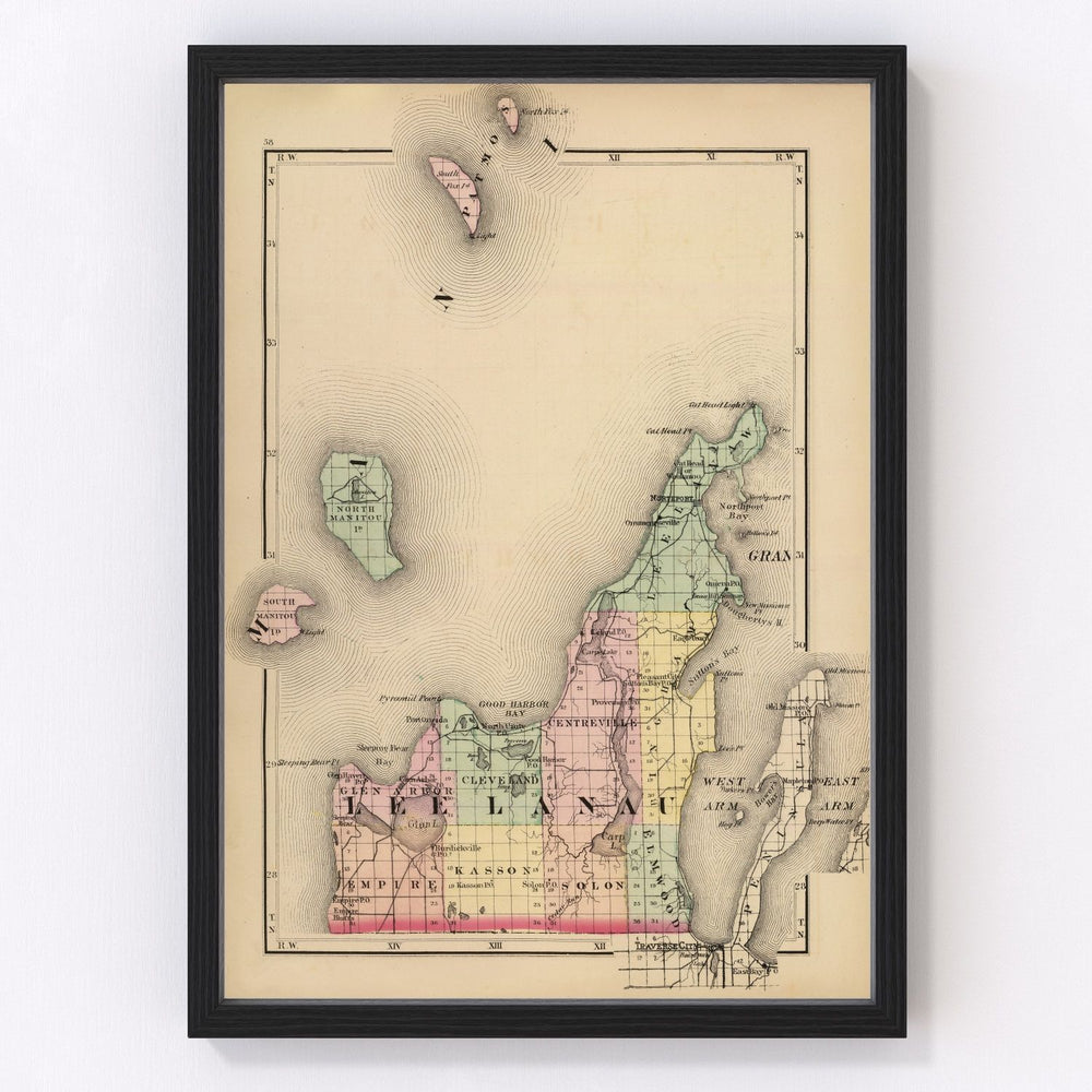 Lee Lanau County Vintage Map 1873