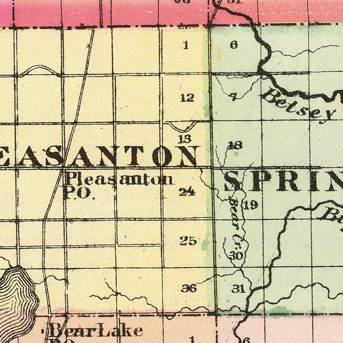 Restored historic details from the 1873 county map of Manistee County, Michigan