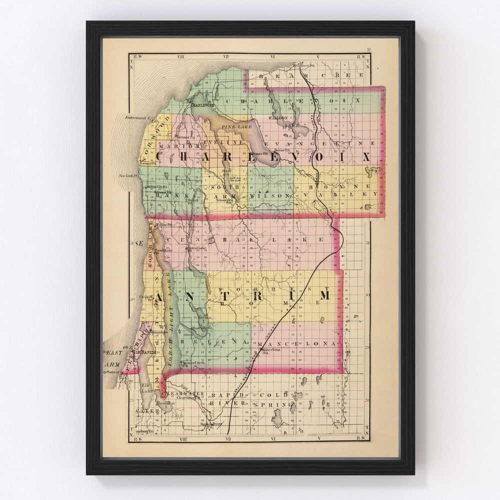 Charlevoix County Vintage Map 1873
