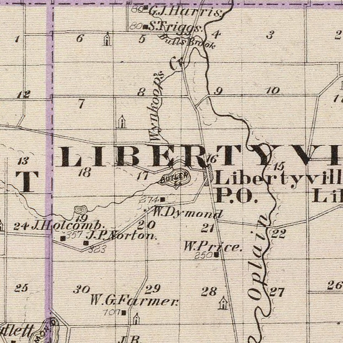 Restored historic details from the 1876 county map of Lake County, Illinois