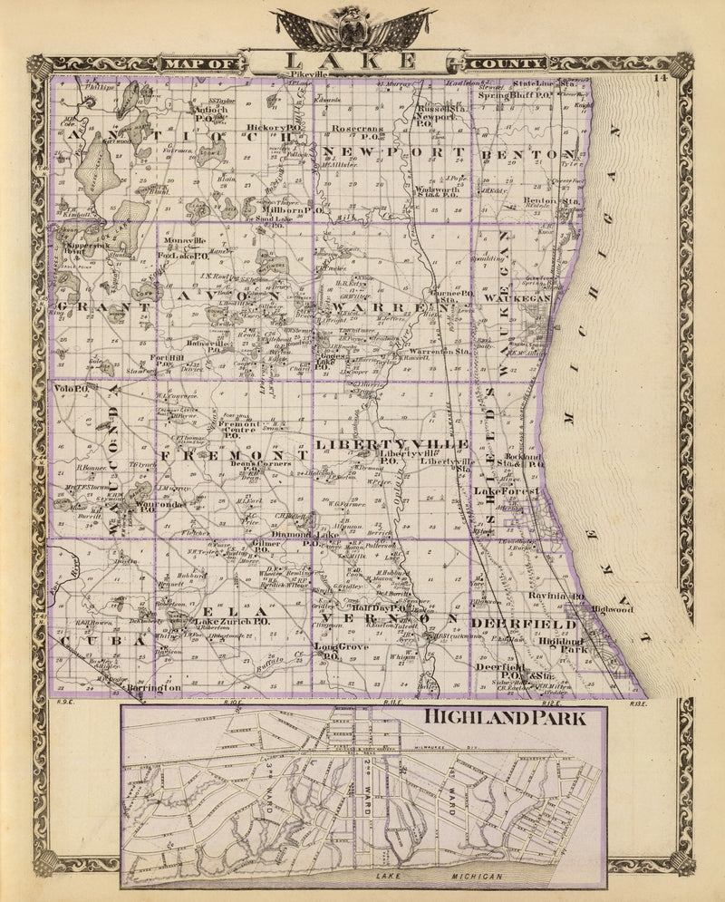 Size comparison using Vintage Map of Lake County, Illinois 1876