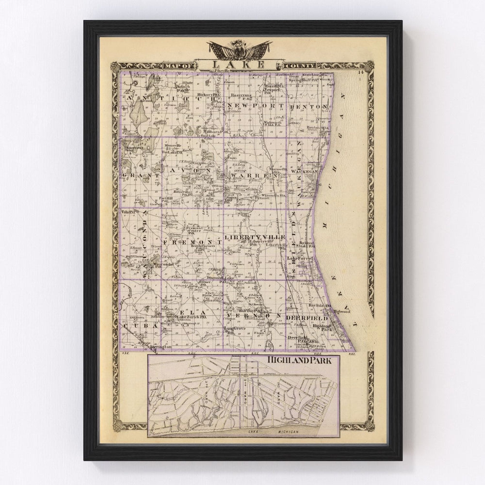 Lake County Vintage Map 1876