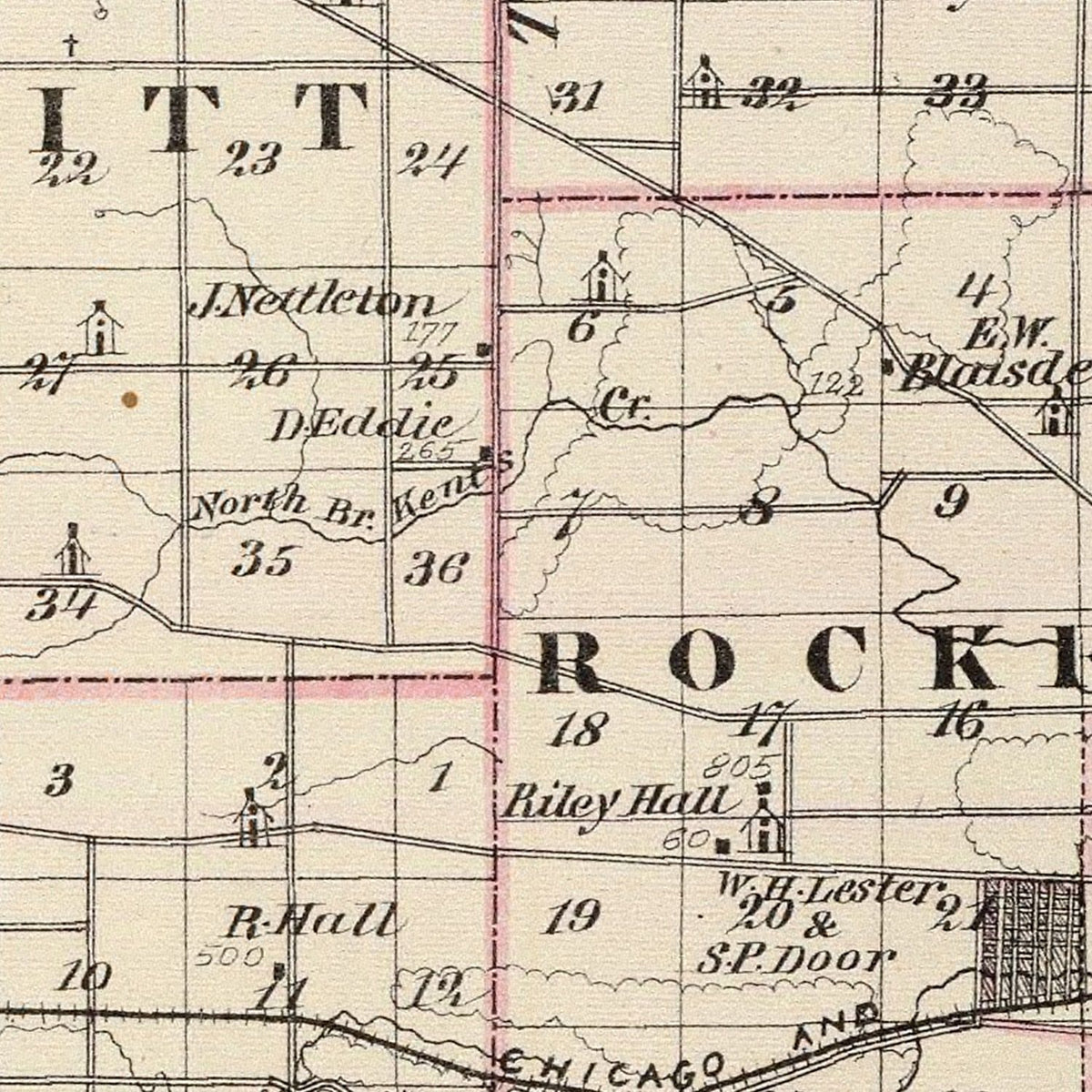 Restored historic details from the 1876 county map of Winnebago County, Illinois