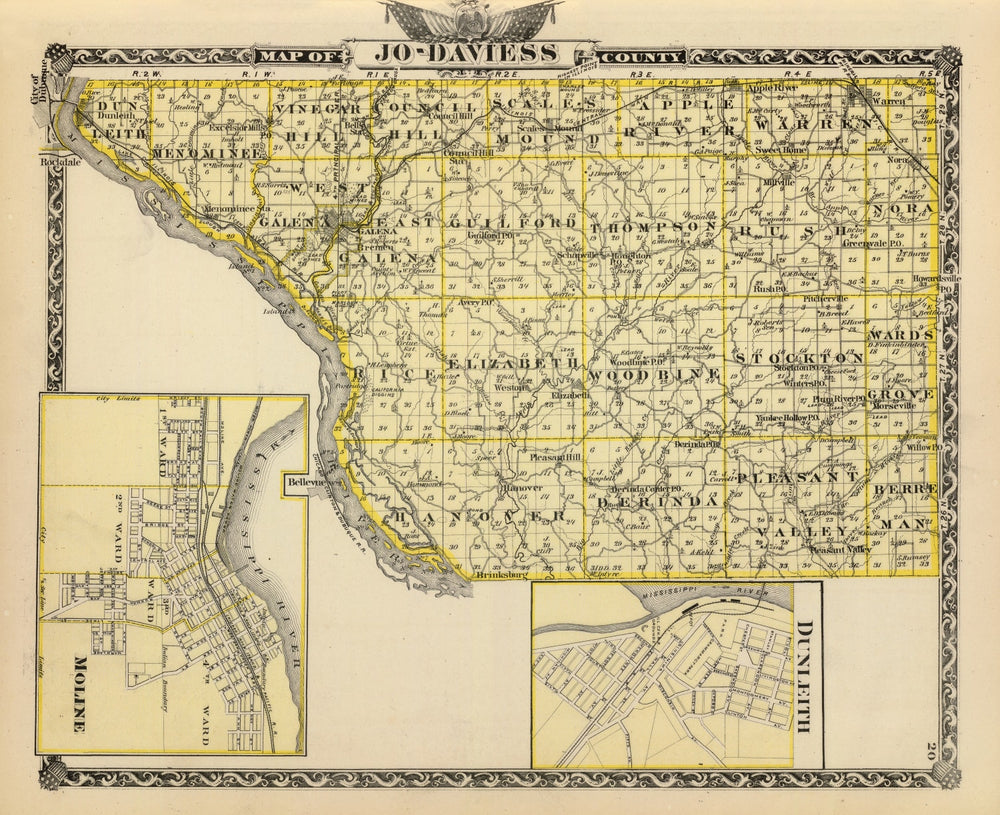Vintage Map of Jo-Daviess County, Illinois 1876 print style example