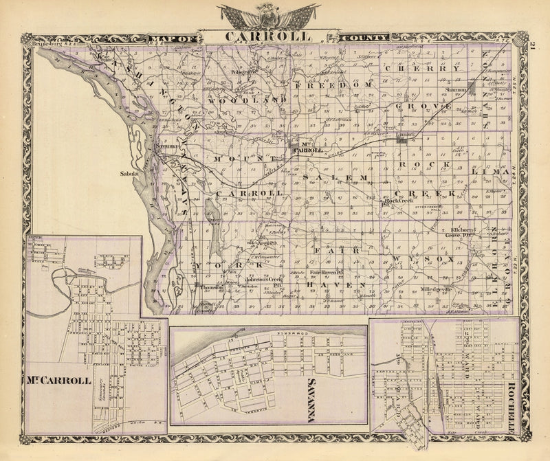 Size comparison using Vintage Map of Carroll County, Illinois 1876