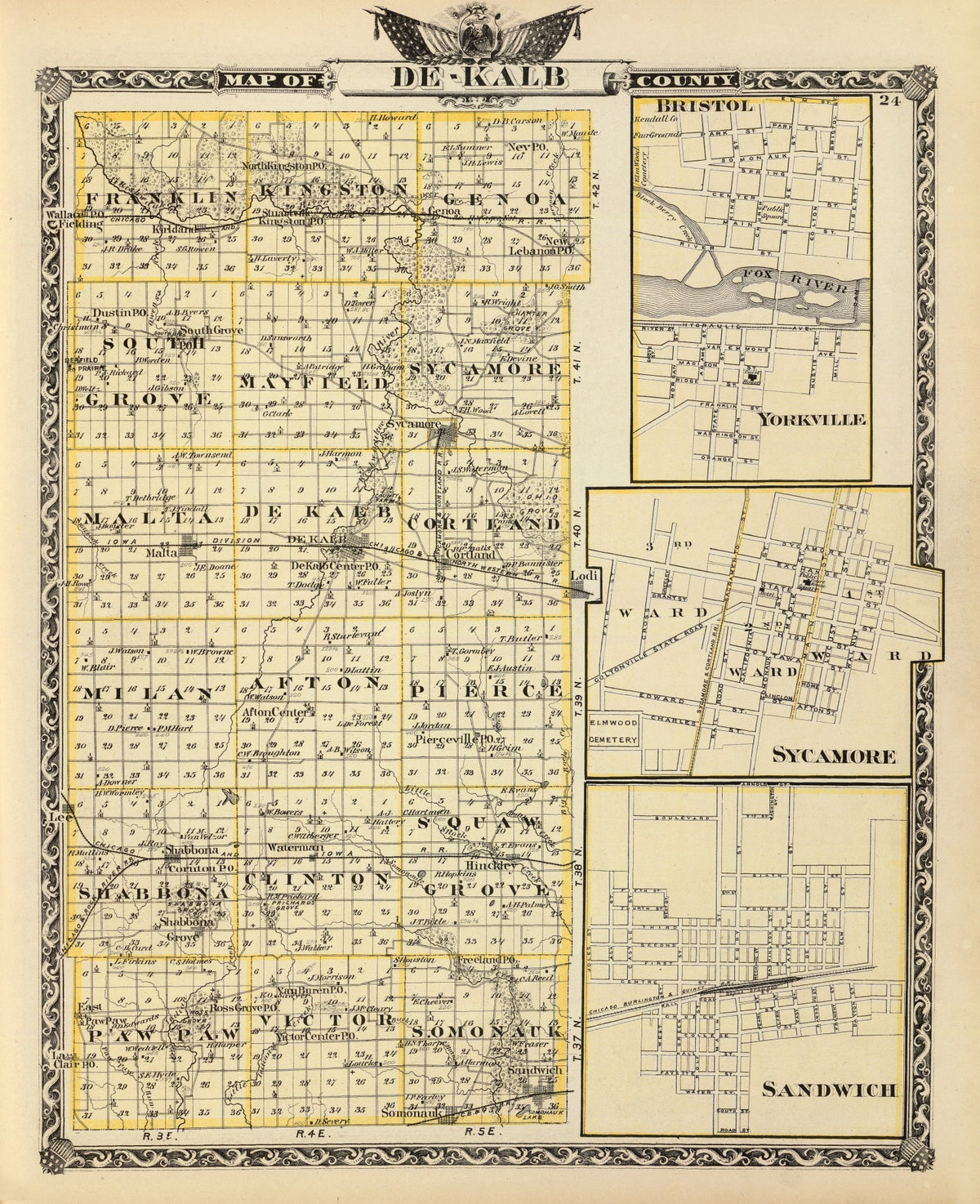 Preview of Vintage Map of Dekalb County, Illinois 1876