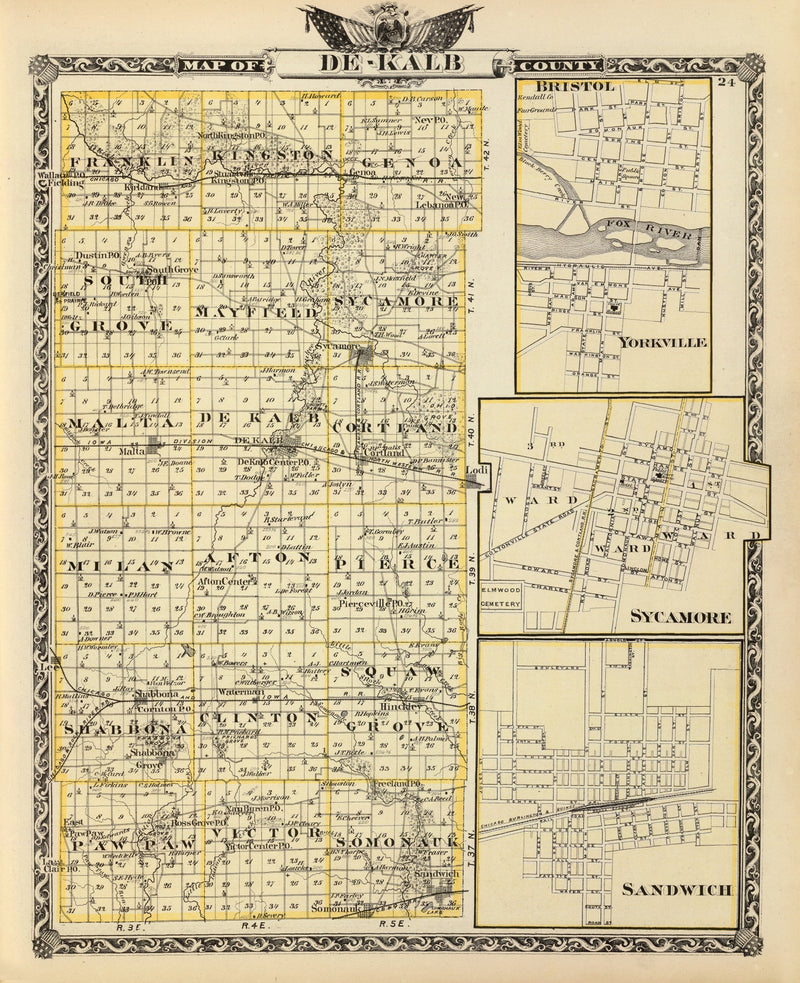 Size comparison using Vintage Map of Dekalb County, Illinois 1876