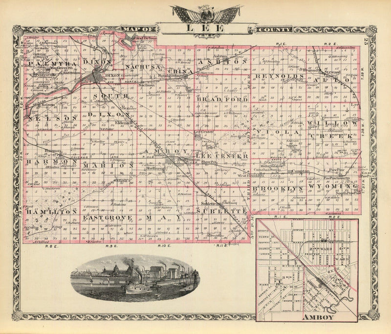 Size comparison using Vintage Map of Lee County, Illinois 1876