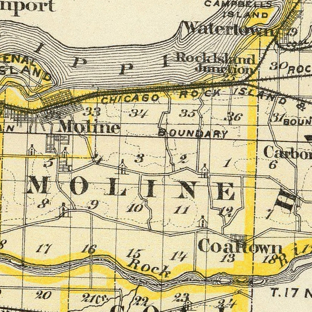 Restored historic details from the 1876 county map of Rock Island County, Illinois