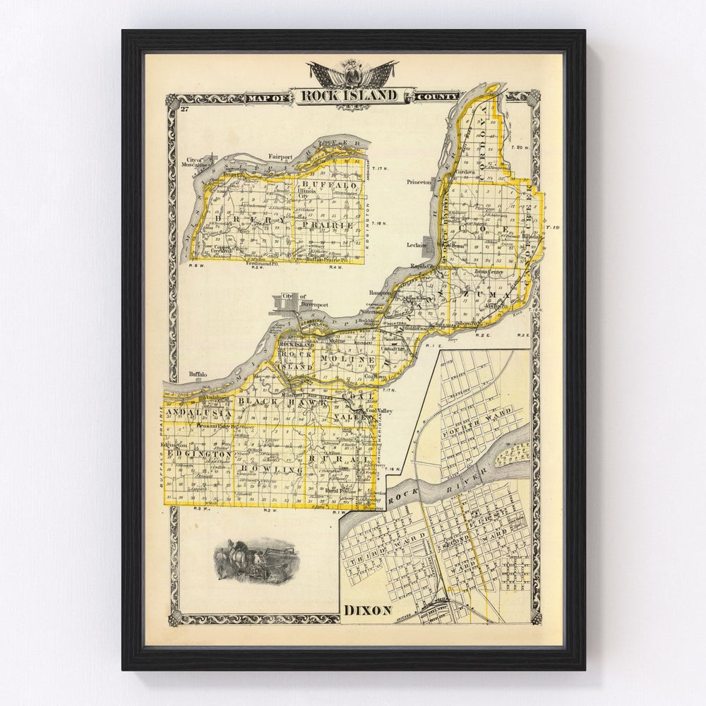 Rock Island County Vintage Map 1876