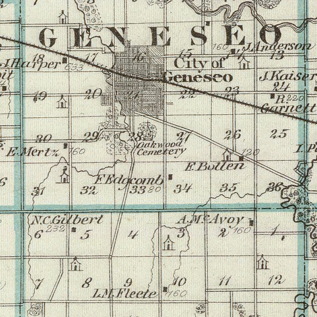 Restored historic details from the 1876 county map of Henry County, Illinois