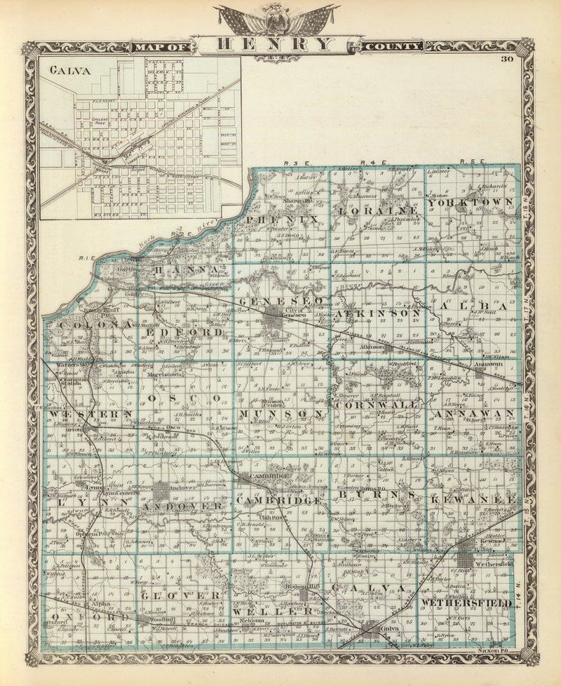 Size comparison using Vintage Map of Henry County, Illinois 1876