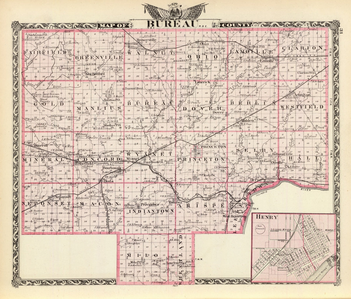 Preview of Vintage Map of Bureau County, Illinois 1876