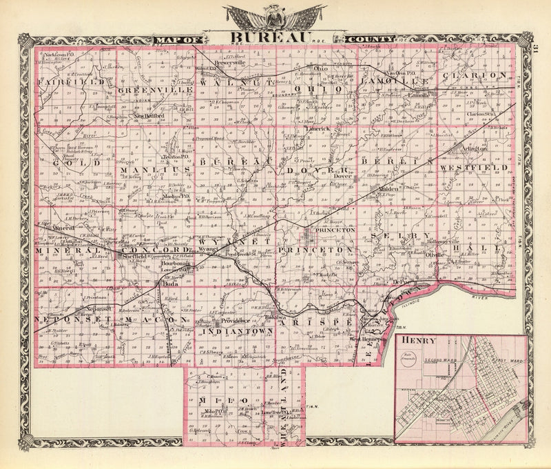 Size comparison using Vintage Map of Bureau County, Illinois 1876