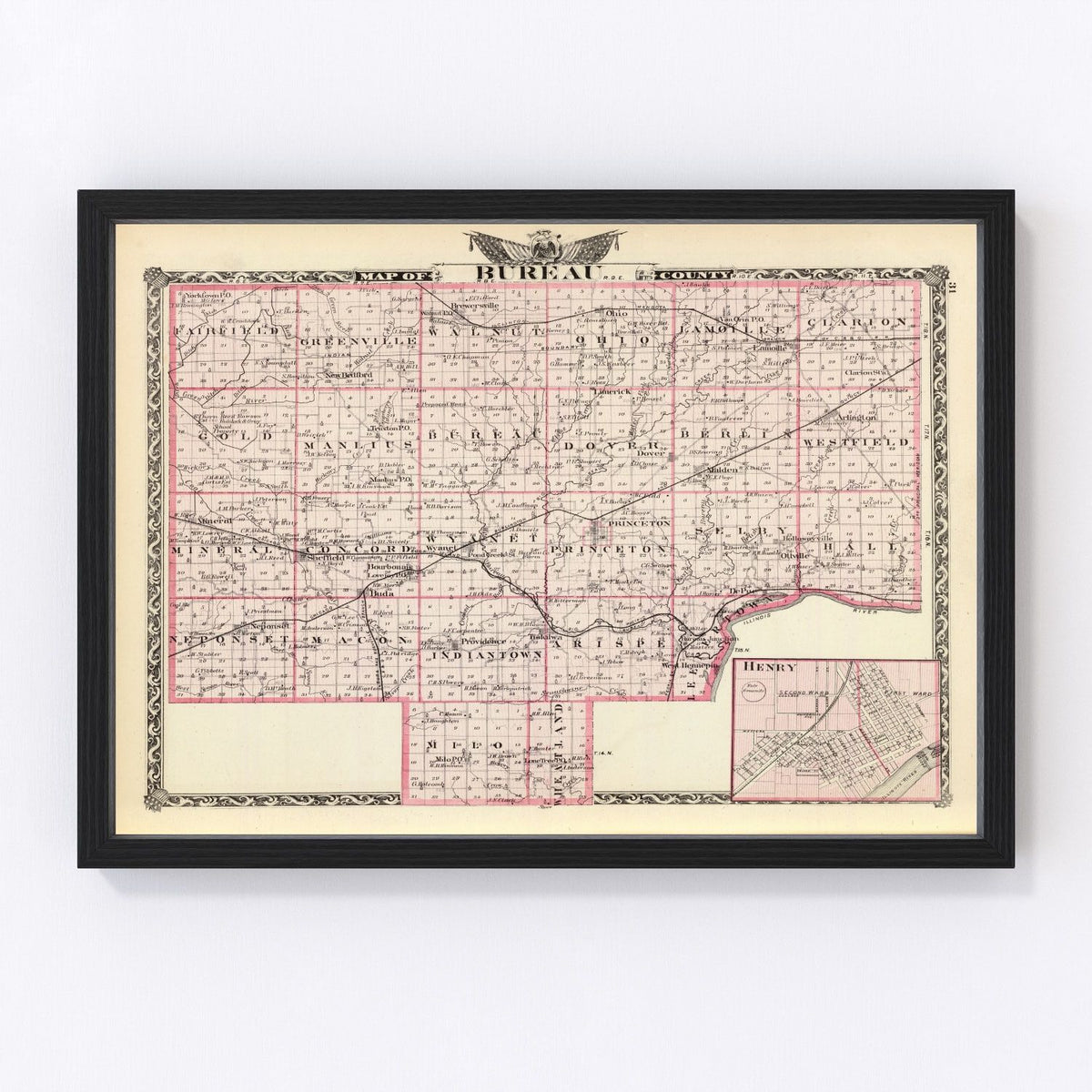 Bureau County Vintage Map 1876