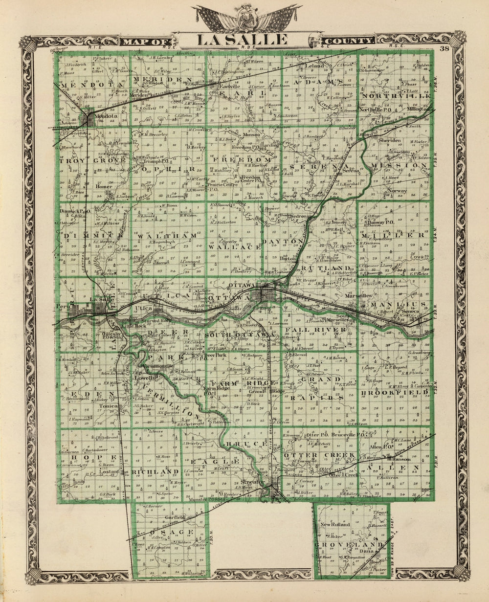 Vintage Map of La Salle County, Illinois 1876 print style example