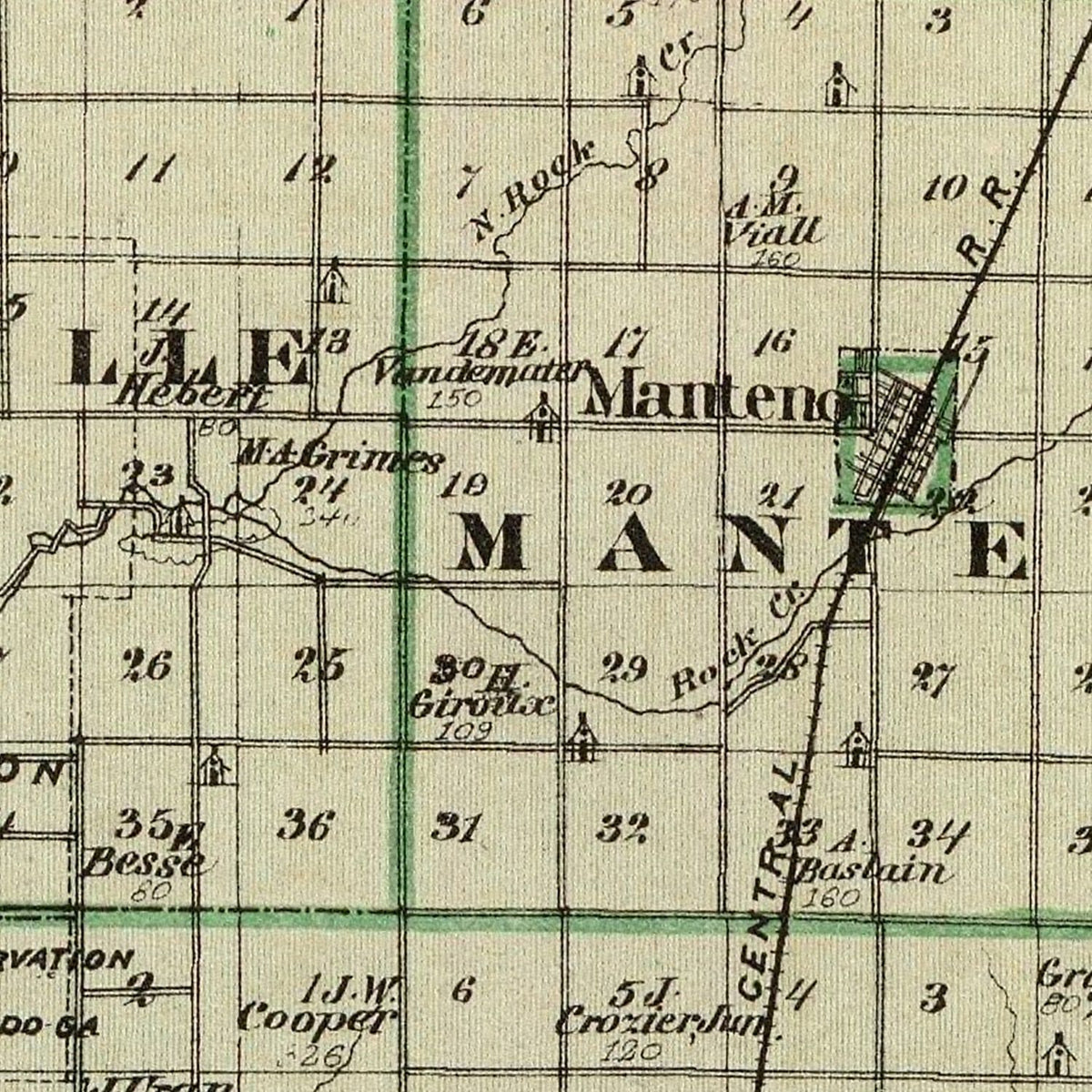 Restored historic details from the 1876 county map of Kankakee County, Illinois