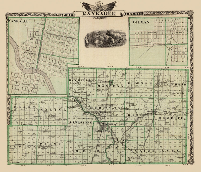 Size comparison using Vintage Map of Kankakee County, Illinois 1876
