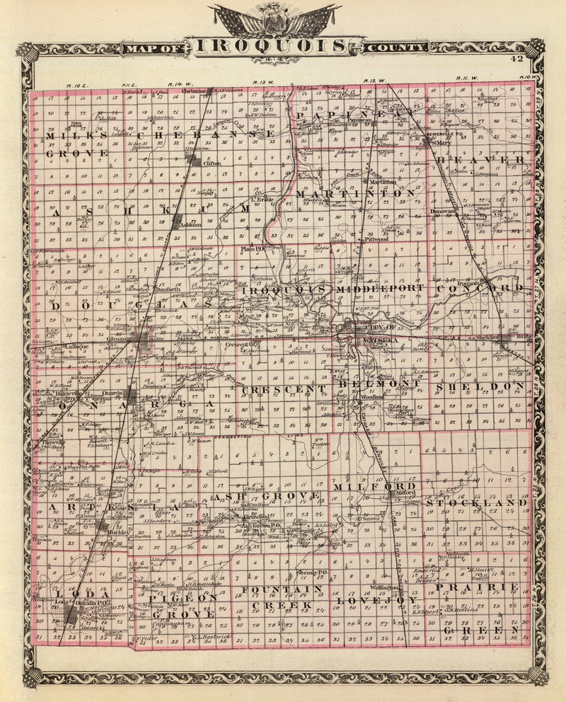 Size comparison using Vintage Map of Iroquois County, Illinois 1876