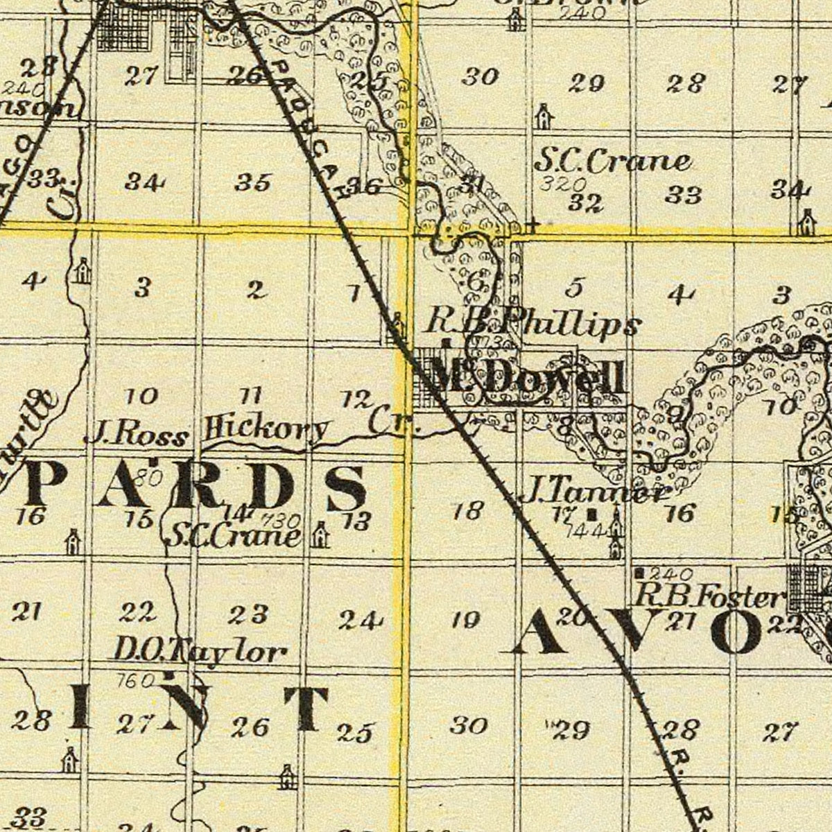Restored historic details from the 1876 county map of Livingston County, Illinois
