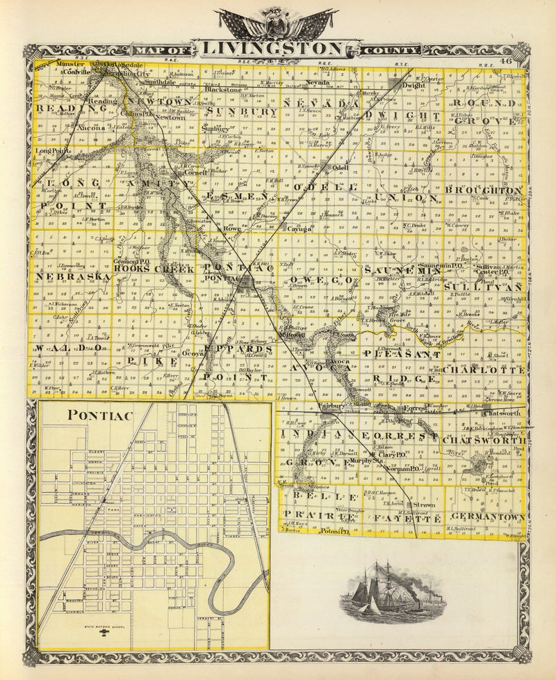 Size comparison using Vintage Map of Livingston County, Illinois 1876