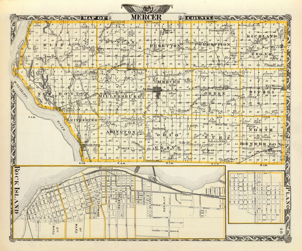 Vintage Map of Mercer County, Illinois 1876 print style example