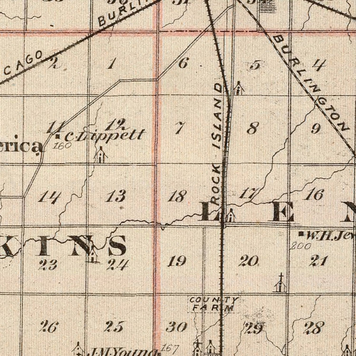 Restored historic details from the 1876 county map of Warren County, Illinois