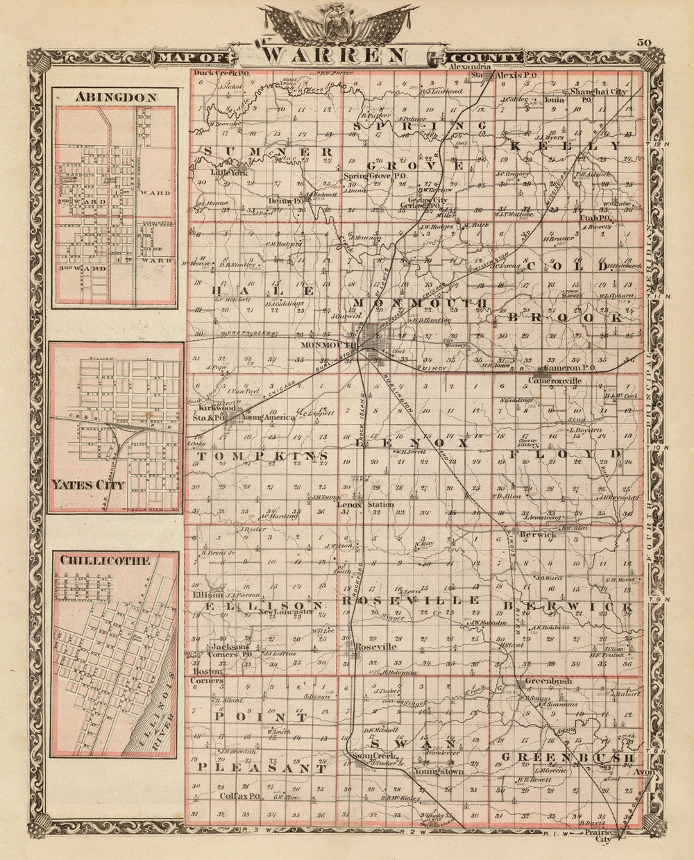 Vintage Map of Warren County, Illinois 1876 print style example