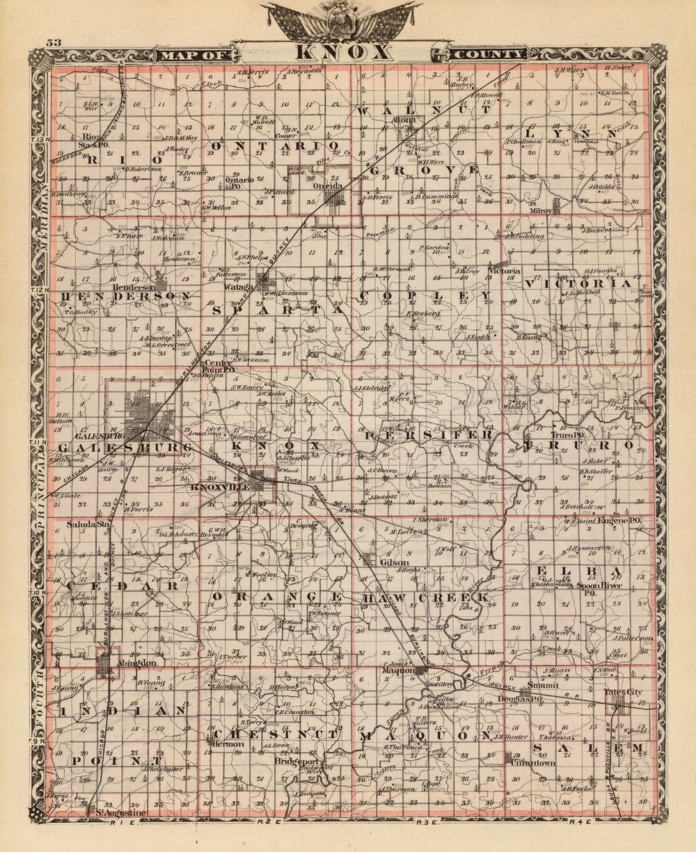 Vintage Map of Knox County, Illinois 1876 print style example