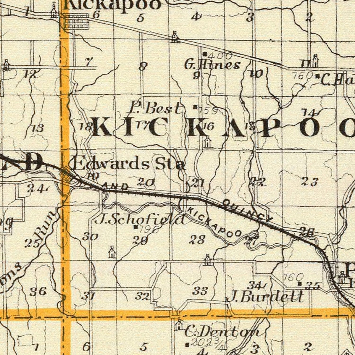 Restored historic details from the 1876 county map of Peoria County, Illinois