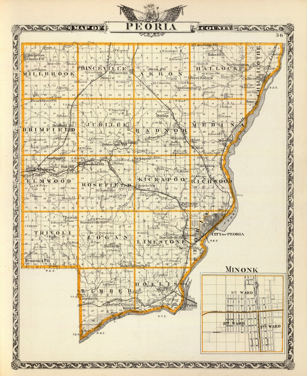 Vintage Map of Peoria County, Illinois 1876 print style example
