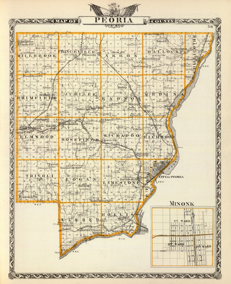 Size comparison using Vintage Map of Peoria County, Illinois 1876