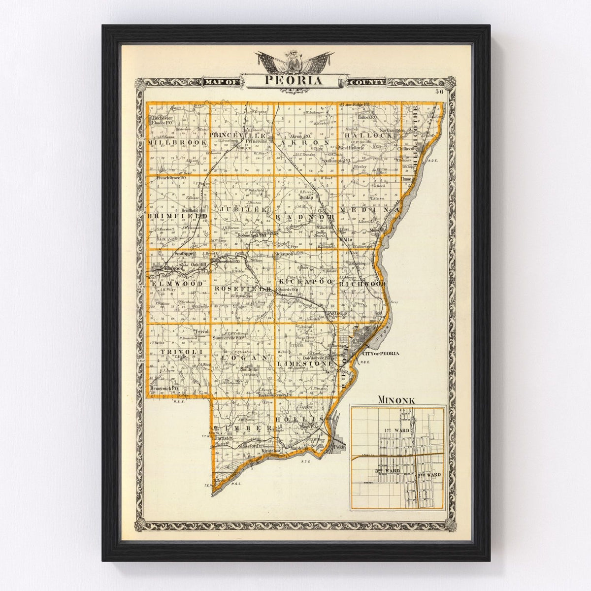 Peoria County Vintage Map 1876