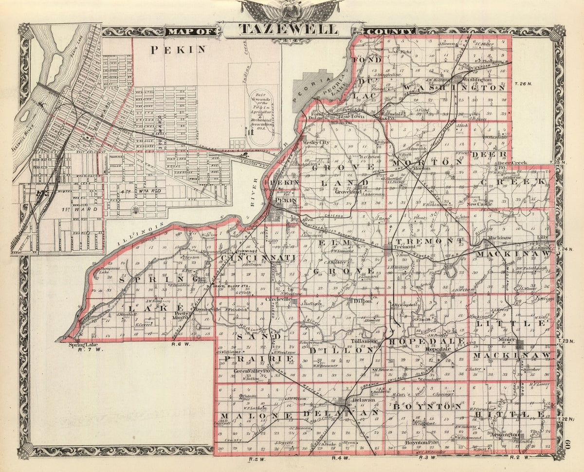 Preview of Vintage Map of Tazewell County, Illinois 1876