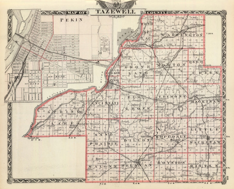 Size comparison using Vintage Map of Tazewell County, Illinois 1876