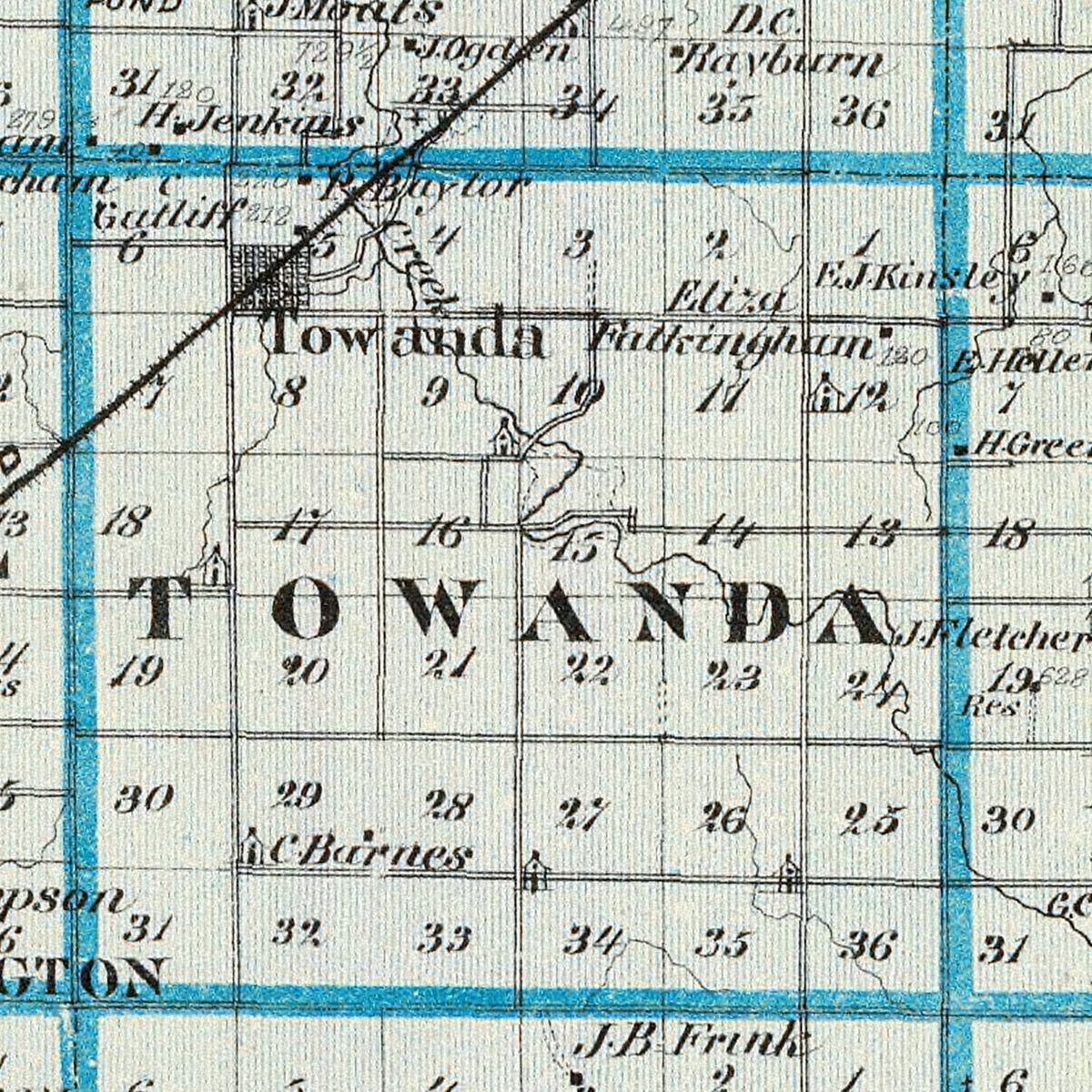 Restored historic details from the 1876 county map of McLean County, Illinois