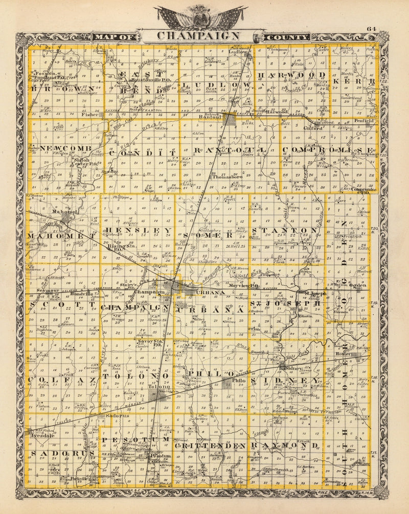 Size comparison using Vintage Map of Champaign County, Illinois 1876