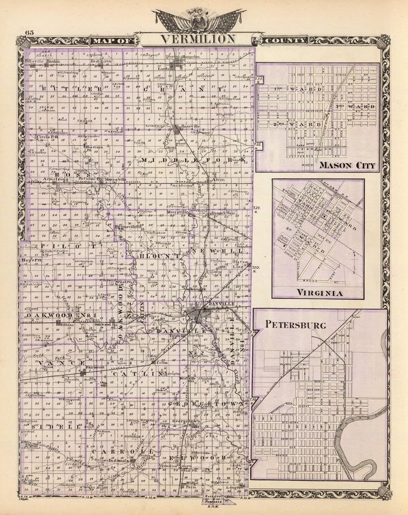 Size comparison using Vintage Map of Vermilion County, Illinois 1876