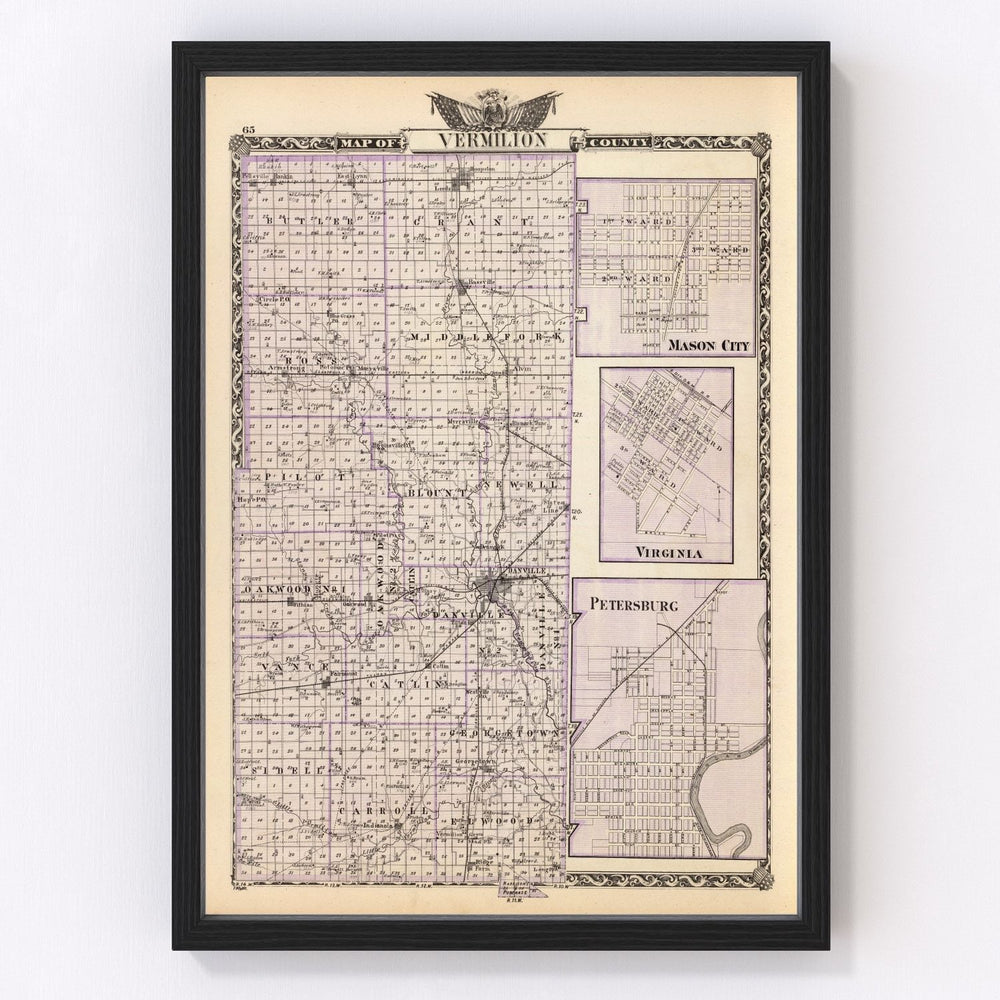 Vermilion County Vintage Map 1876