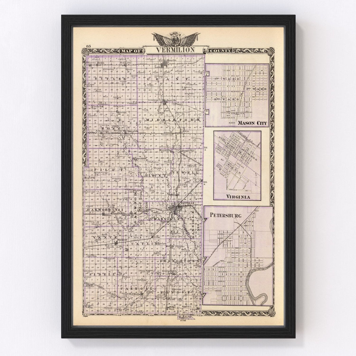 Vermilion County Vintage Map 1876