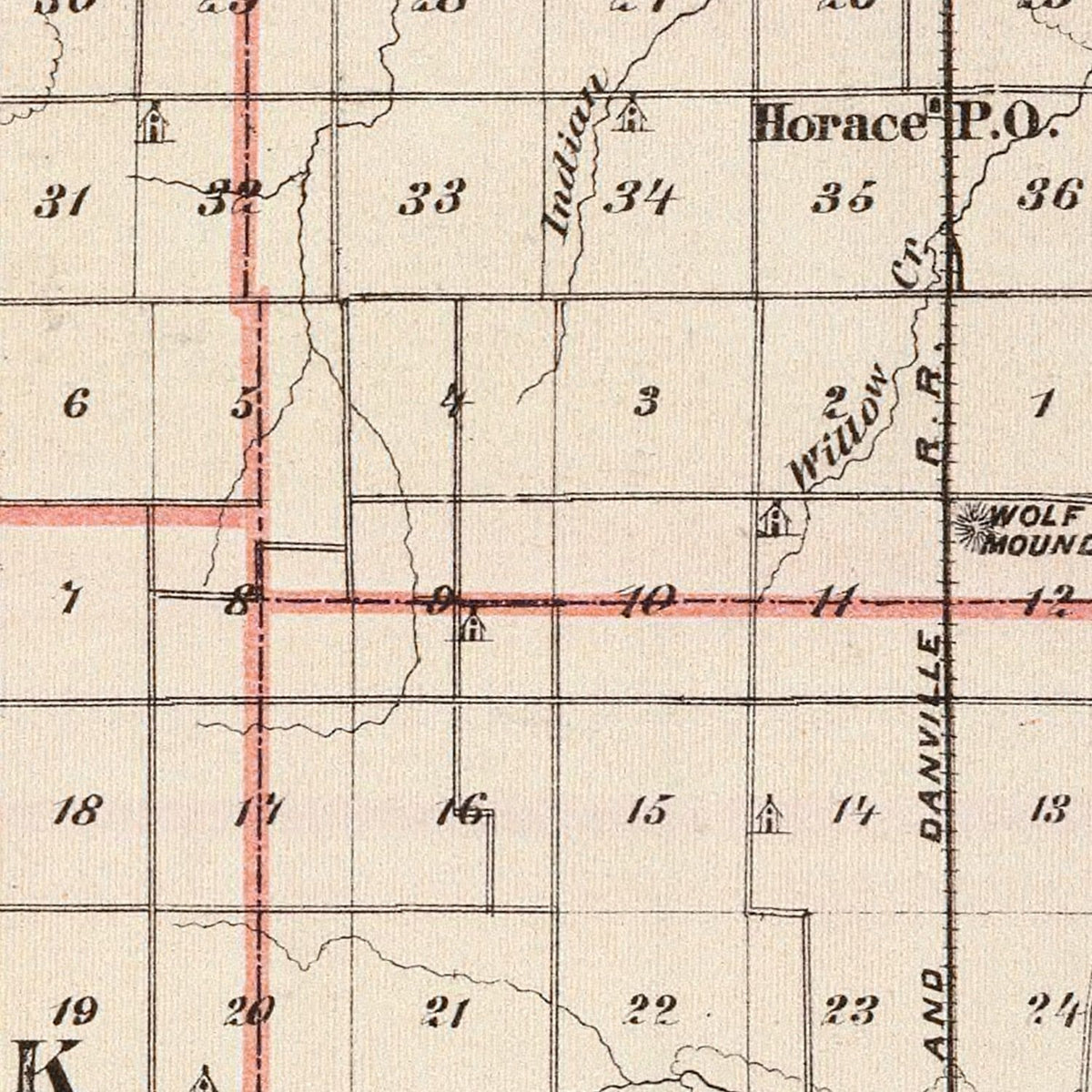 Restored historic details from the 1876 county map of Edgar County, Illinois