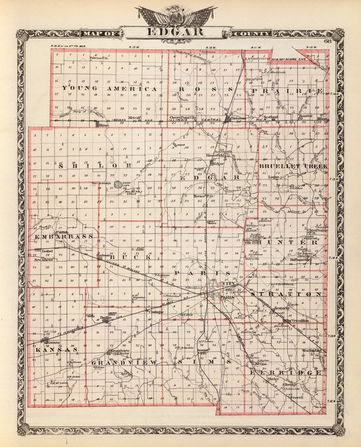 Preview of Vintage Map of Edgar County, Illinois 1876