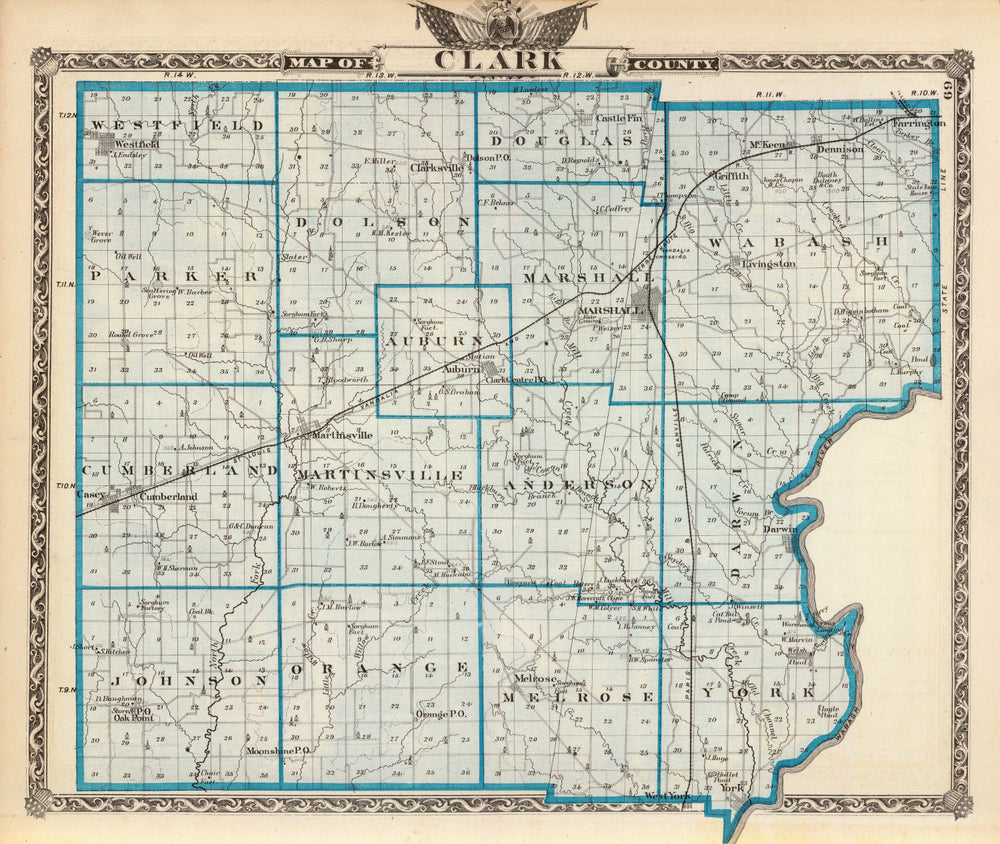 Vintage Map of Clark County, Illinois 1876 print style example
